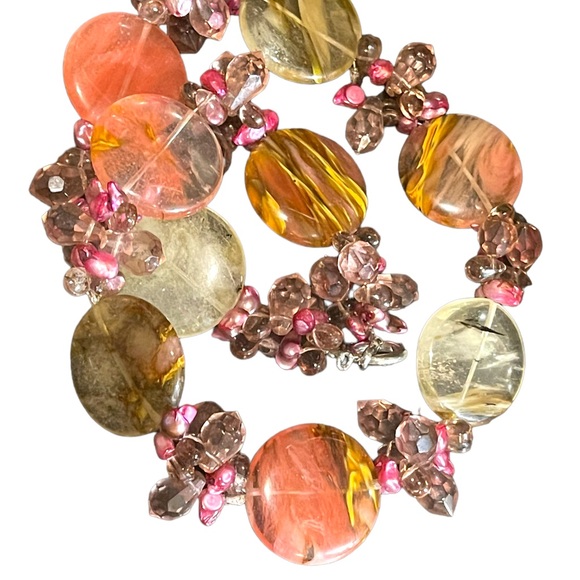 Stunning colorful faux Quartz Chunky stone disk pearl glass crystal necklace - Picture 2 of 13